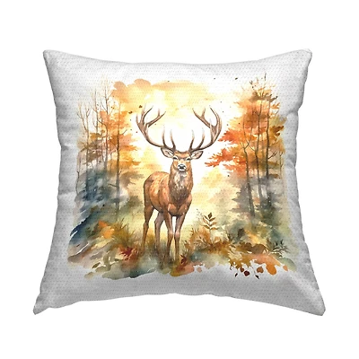 Stupell Industries Autumn Forest Stag Outdoor Printed Pillow