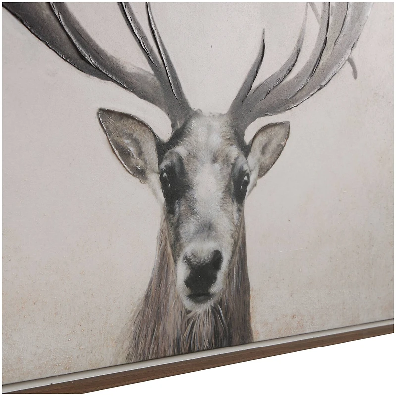 Brown Canvas Deer Gazing Framed Wall Art with Wood Frame
