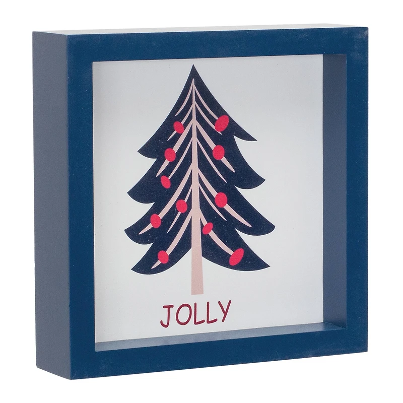6" Navy Christmas Tree Sentiments Tabletop Décor Set