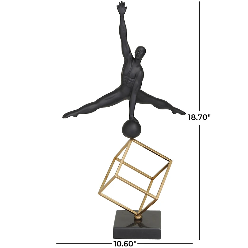 19" Black Marble Gymnast with Gold Cube Sculpture