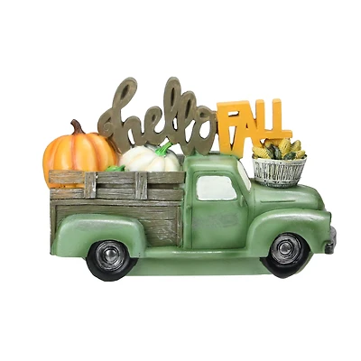 11.25" Green Hello Fall Truck Tabletop Décor