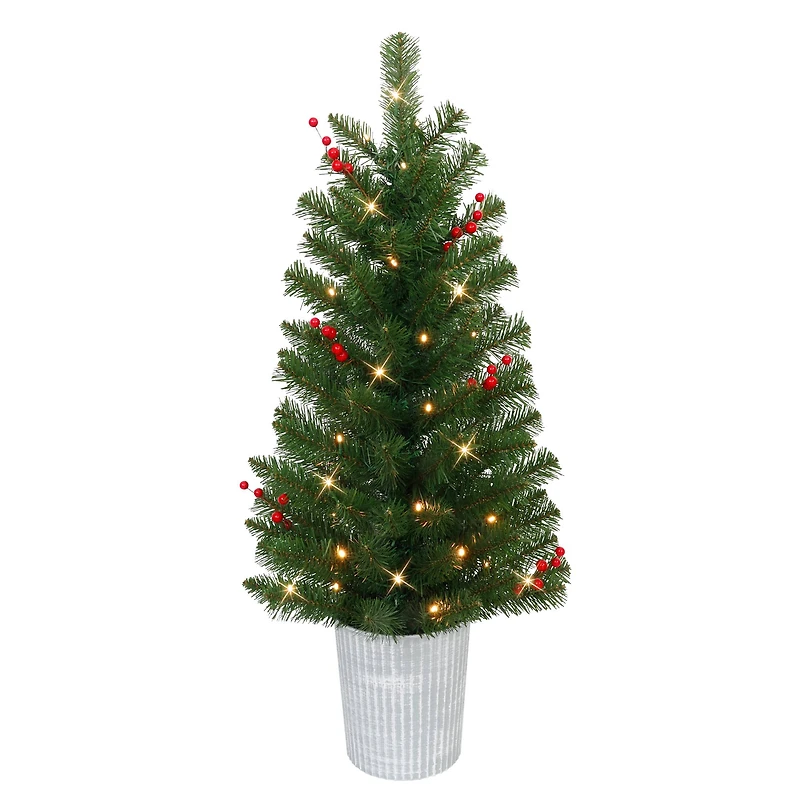 2 Pack 3.5ft. Pre-Lit Adorned Artificial Potted Christmas Tree, Warm White LED Lights