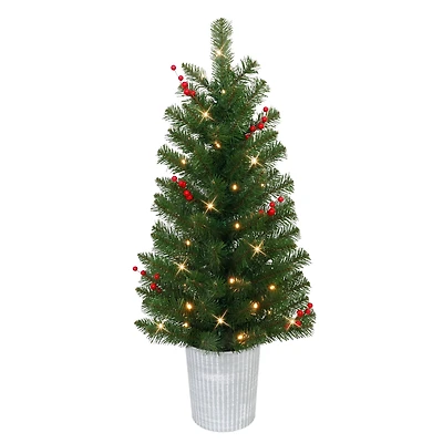 2 Pack 3.5ft. Pre-Lit Adorned Artificial Potted Christmas Tree, Warm White LED Lights
