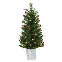 2 Pack 3.5ft. Pre-Lit Adorned Artificial Potted Christmas Tree, Warm White LED Lights