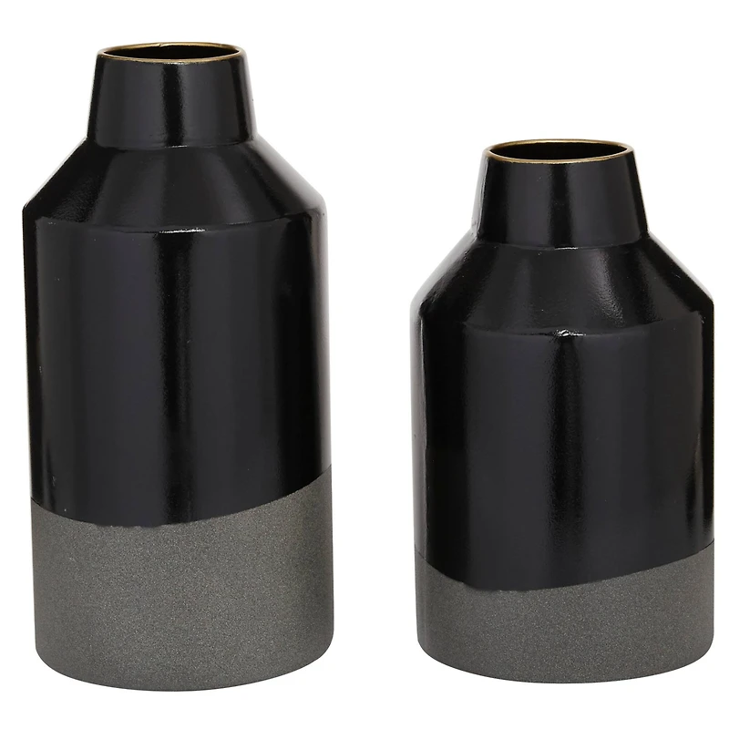 The Novogratz Set of 2 Black Metal Contemporary Vase, 10", 12"