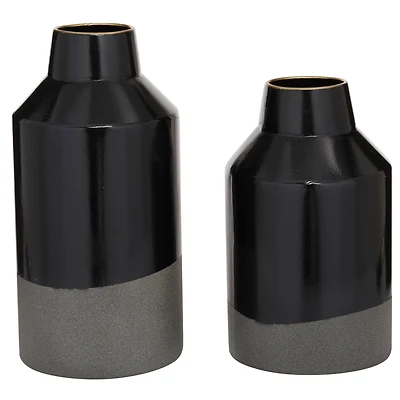 The Novogratz Set of 2 Black Metal Contemporary Vase, 10", 12"