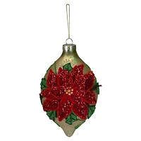 6.5" Glitter Red & Gold Poinsettia Glass Finial Christmas Ornament