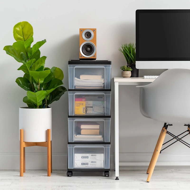 IRIS® 32.5" Black & Clear 4-Drawer Narrow Plastic Storage Cart