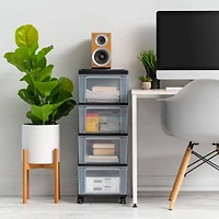 IRIS® 32.5" Black & Clear 4-Drawer Narrow Plastic Storage Cart