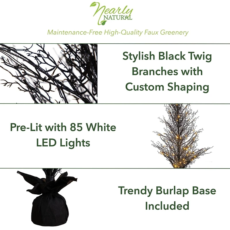 5ft. Pre-Lit LED Halloween Black Twig Artificial Fall Tree in Burlap Planter