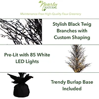 5ft. Pre-Lit LED Halloween Black Twig Artificial Fall Tree in Burlap Planter