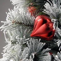 24" Snowy Bristle Pine Wreaths with Red & Silver Ornaments & Warm White LED Lights