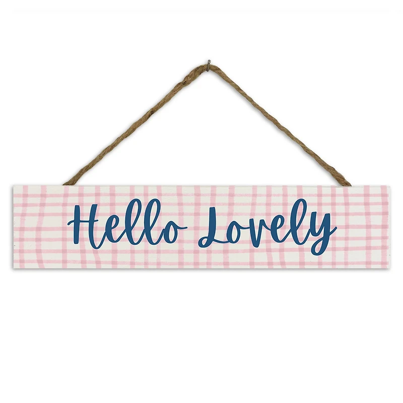 17" Hello Lovely Check Outdoor/Indoor Hanging Sign