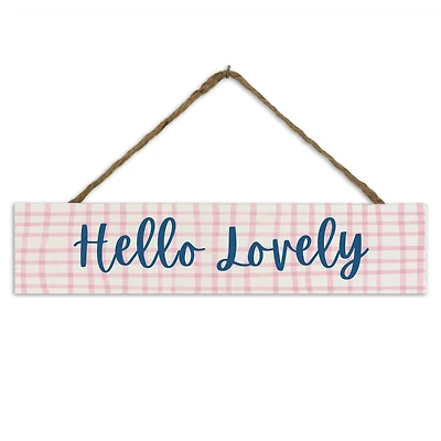 17" Hello Lovely Check Outdoor/Indoor Hanging Sign