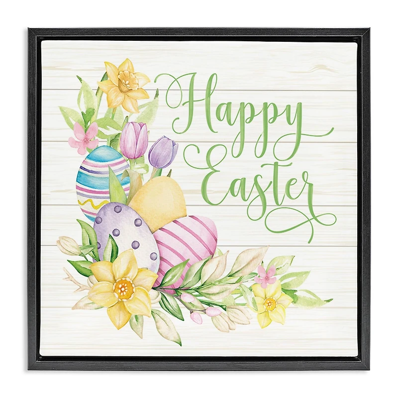 Stupell Industries Happy Easter Daffodils Floater Framed Art