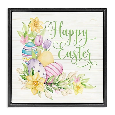 Stupell Industries Happy Easter Daffodils Floater Framed Art