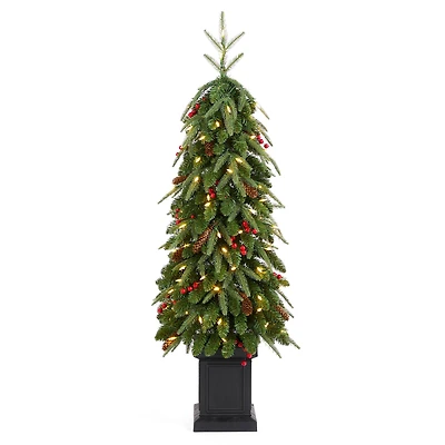 Glitzhome® 4ft Pre-lit Green Artificial Christmas Porch Tree, Warm White Lights