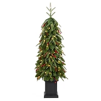 Glitzhome® 4ft Pre-lit Green Artificial Christmas Porch Tree, Warm White Lights