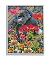 Stupell Industries Gorilla Standing Behind Tropical Florals Wall Art in Gray Frame