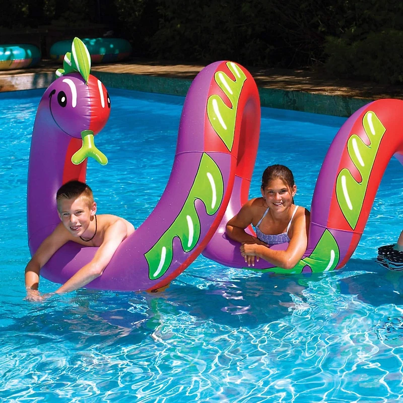 Swim Central 96" Inflatable Purple & Green Two Headed Curly Serpent Swimming Pool Float
