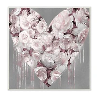 Stupell Industries Pink Rose Heart over Grey with Paint Drip Wood Wall Plaque