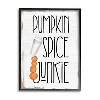 Stupell Industries Pumpkin Spice Junkie Phrase Balancing Coffee Cup Framed Wall Art