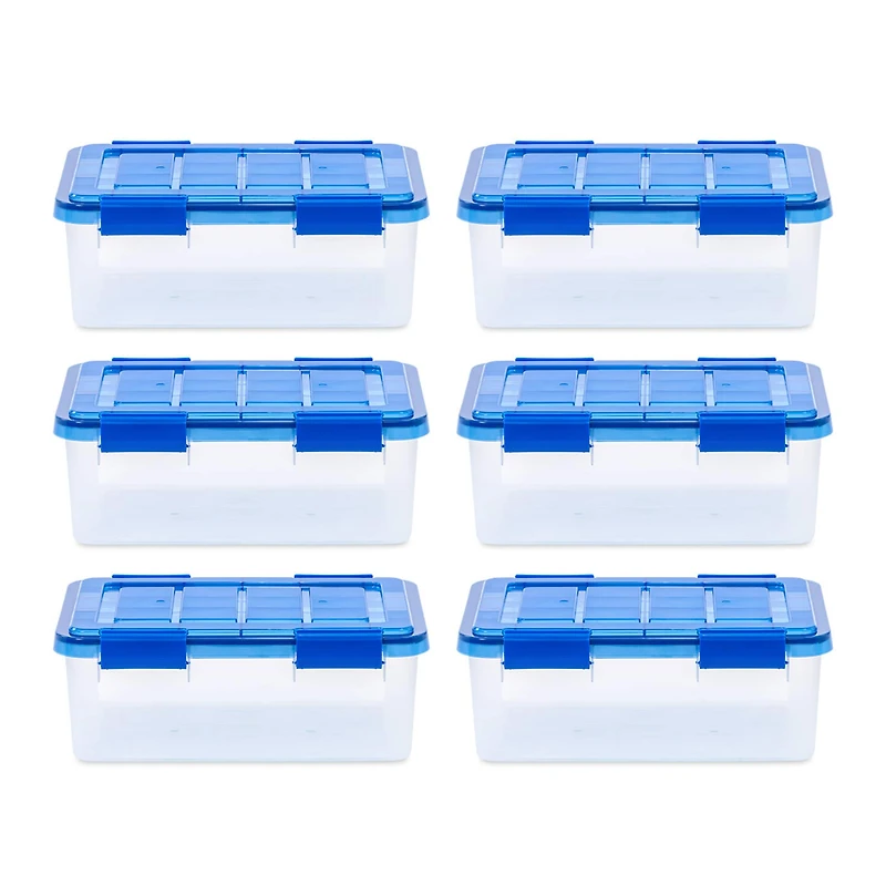 Iris® 4gal. Clear Plastic Storage Boxes With Blue Lid, 6 Pack