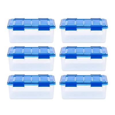 Iris® 4gal. Clear Plastic Storage Boxes With Blue Lid, 6 Pack