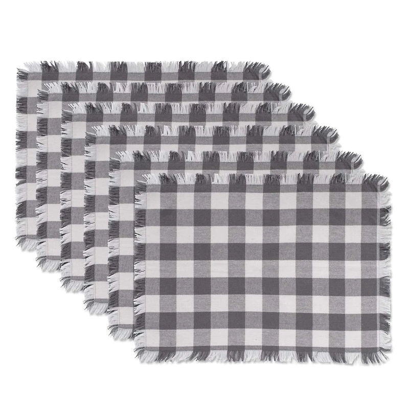 DII® Gray Heavyweight Check Fringed Placemats, 6ct.