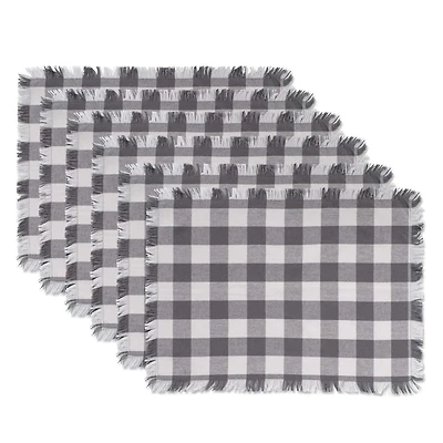 DII® Gray Heavyweight Check Fringed Placemats, 6ct.