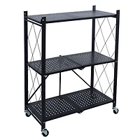 Organize It All Black -Tier Foldable Metal Rack with Wheels