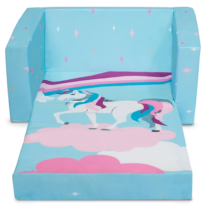 Delta Children Blue Unicorn Cozee Flip Out 2-in-1 Convertible Chair to Lounger