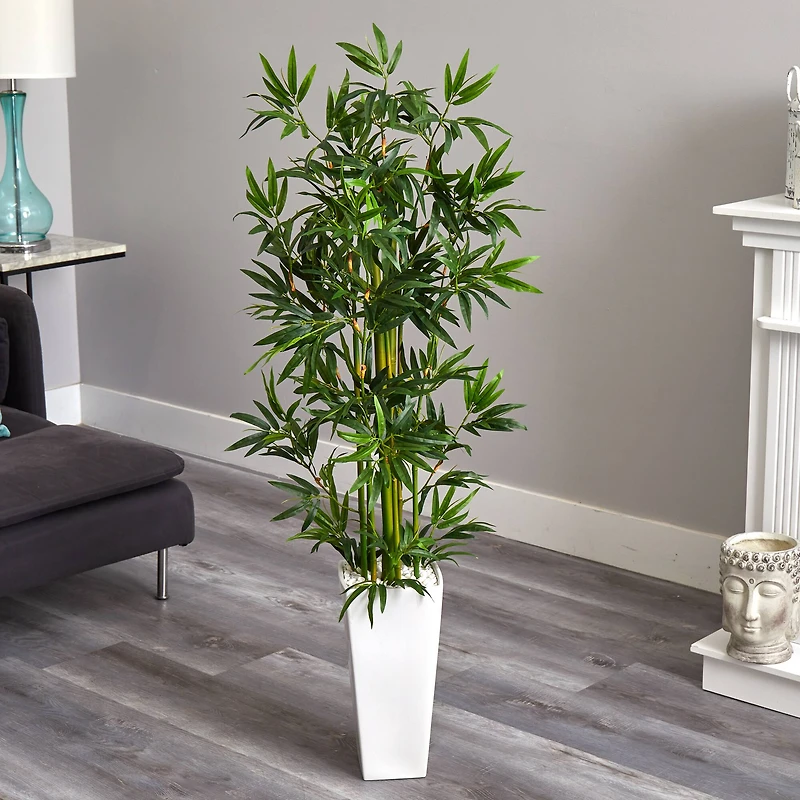 4.5ft. Artificial Bamboo Tree in White Tower Planter