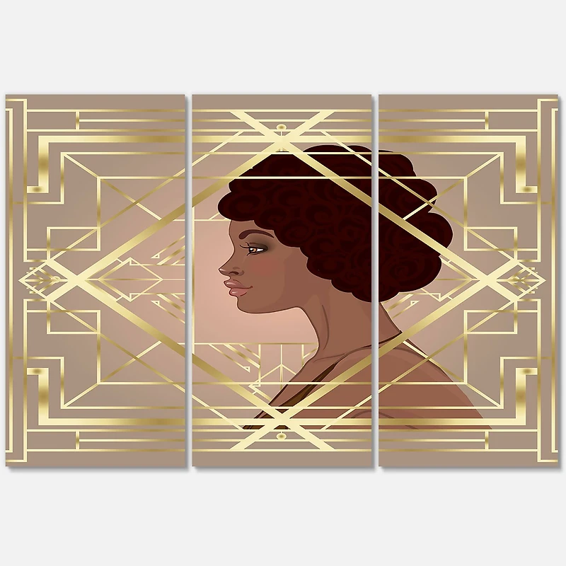 Designart - Retro Women In Golden Art Deco Geometrics II