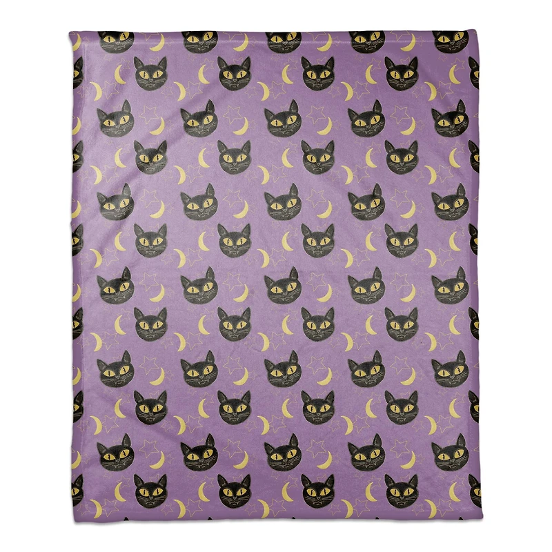 Cat Moon & Stars Pattern Fleece Blanket