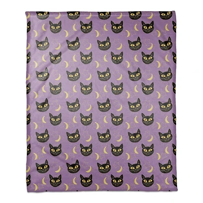Cat Moon & Stars Pattern Fleece Blanket