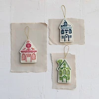 Hello Honey® 3 Pack 5" Beaded & Embroidered House Felt Ornaments