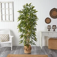 75" Bamboo Artificial Tree in Handmade Natural Jute Planter with Tassels