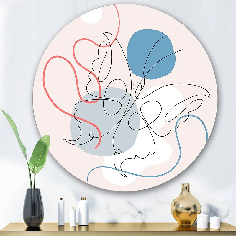 Designart - Butterfly One Line Drawing On Cubism Shapes I