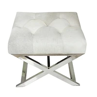 19" Light Gray Leather Geometric Tufted Stool with Metal Base