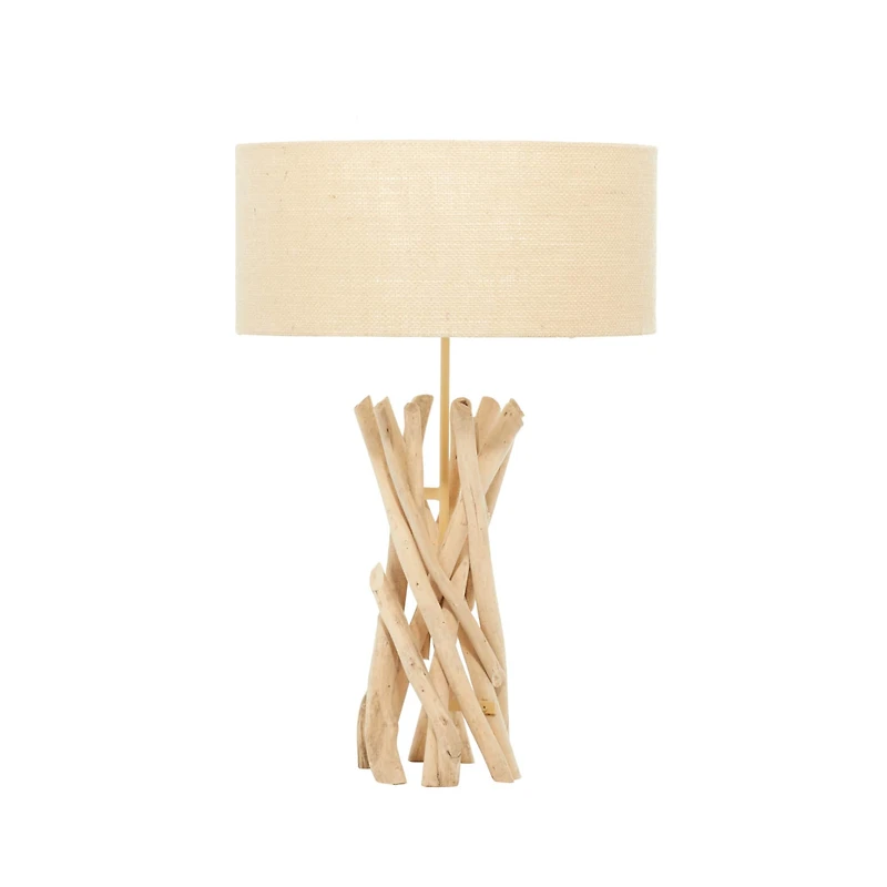 24" Natural Beige Wood Rustic Table Lamp