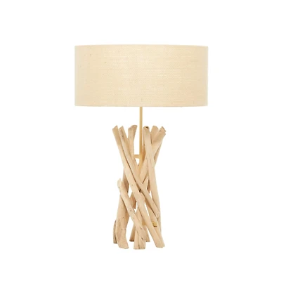 24" Natural Beige Wood Rustic Table Lamp