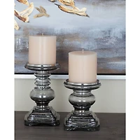 Clear Glass Traditional Candle Holder Set