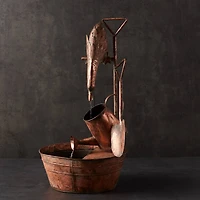 33" Brown Rustic Metal Fountain with Duck & Watering Can