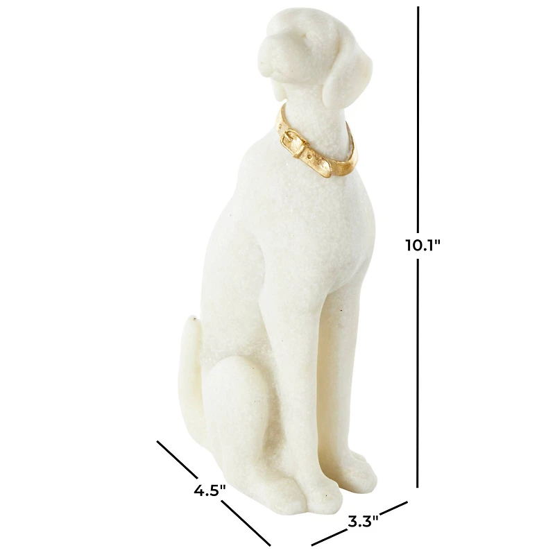 10" Cream Sitting Dog Sculpture with Gold Collar