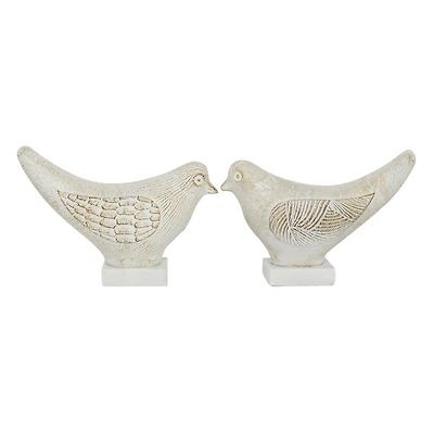 Set of 2 White Ceramic Coastal Bird Sculpture, 16.75", 18.25"