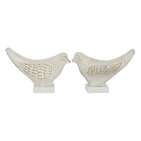 Set of 2 White Ceramic Coastal Bird Sculpture, 16.75", 18.25"