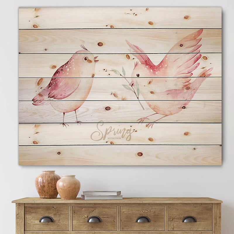 Designart - Spring Bird On Blooming Branch With Green Leaves