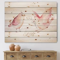 Designart - Spring Bird On Blooming Branch With Green Leaves