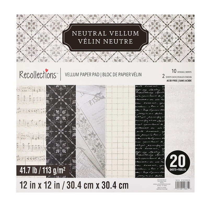 12" x 12" Neutral Vellum Paper Pad by Recollections™, 20 Sheets